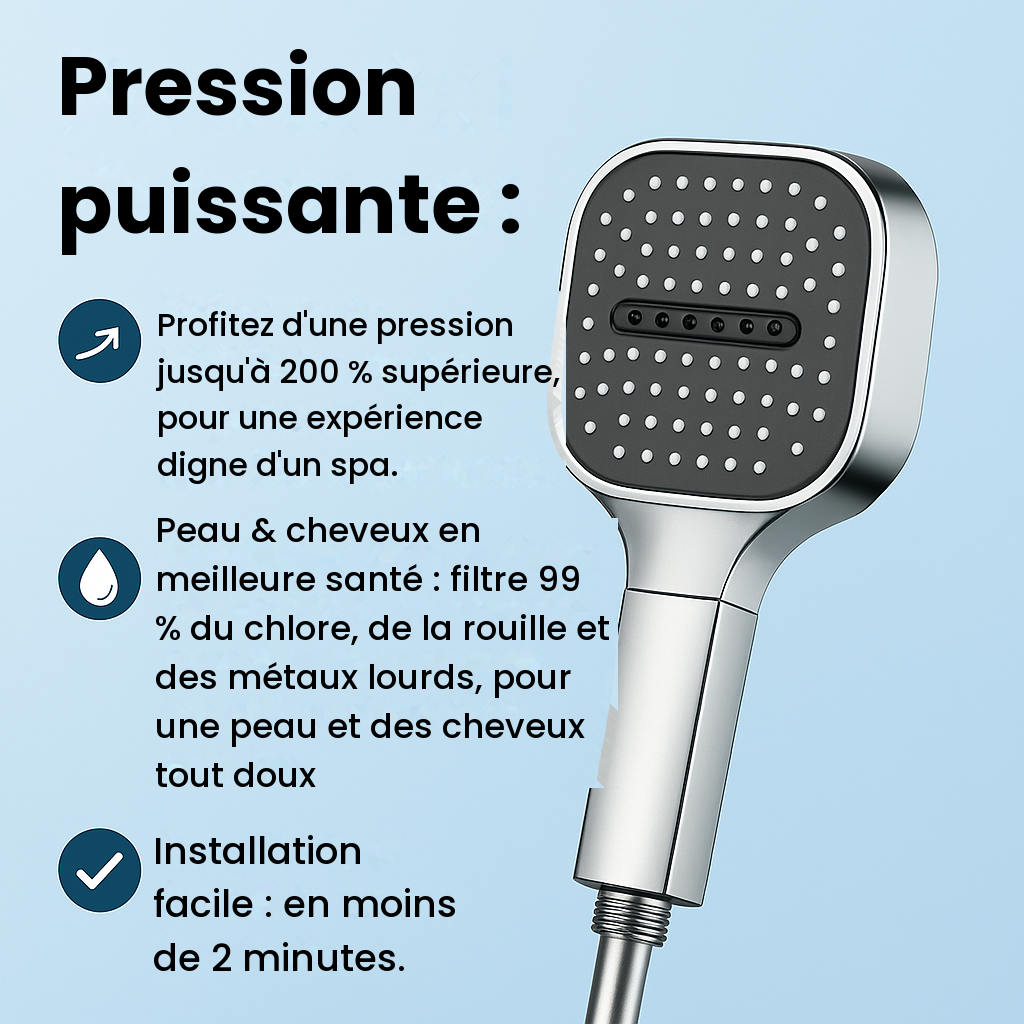Pommeau de douche haute pression Turbo Boost avec filtration intégrée