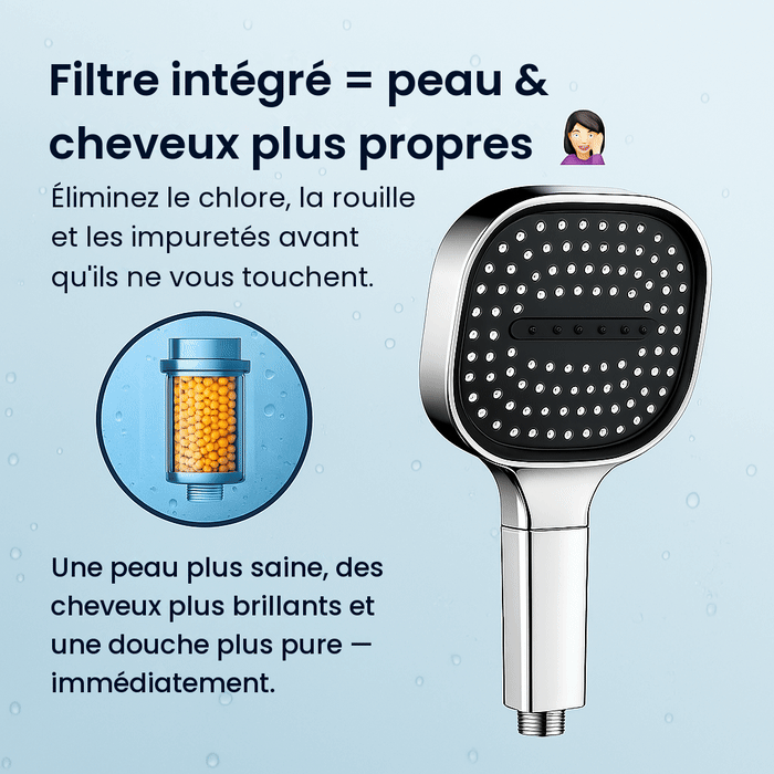 Pommeau de douche haute pression Turbo Boost avec filtration intégrée