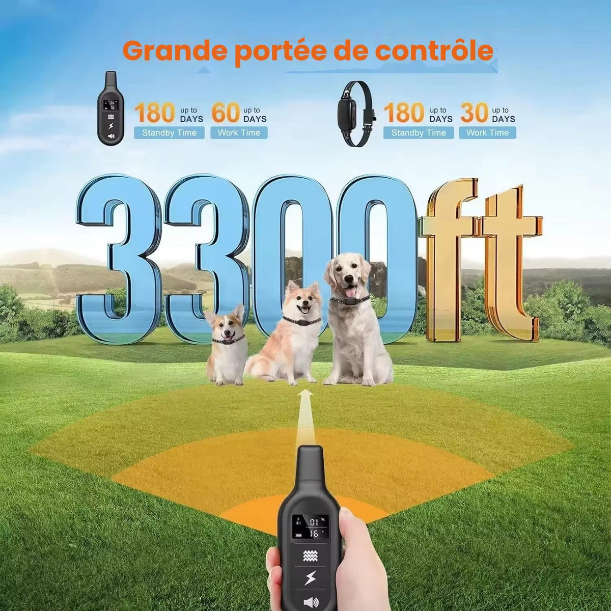 Collier de dressage électrique à télécommande — étanche, 16 niveaux, portée 1000 m — Mansuri