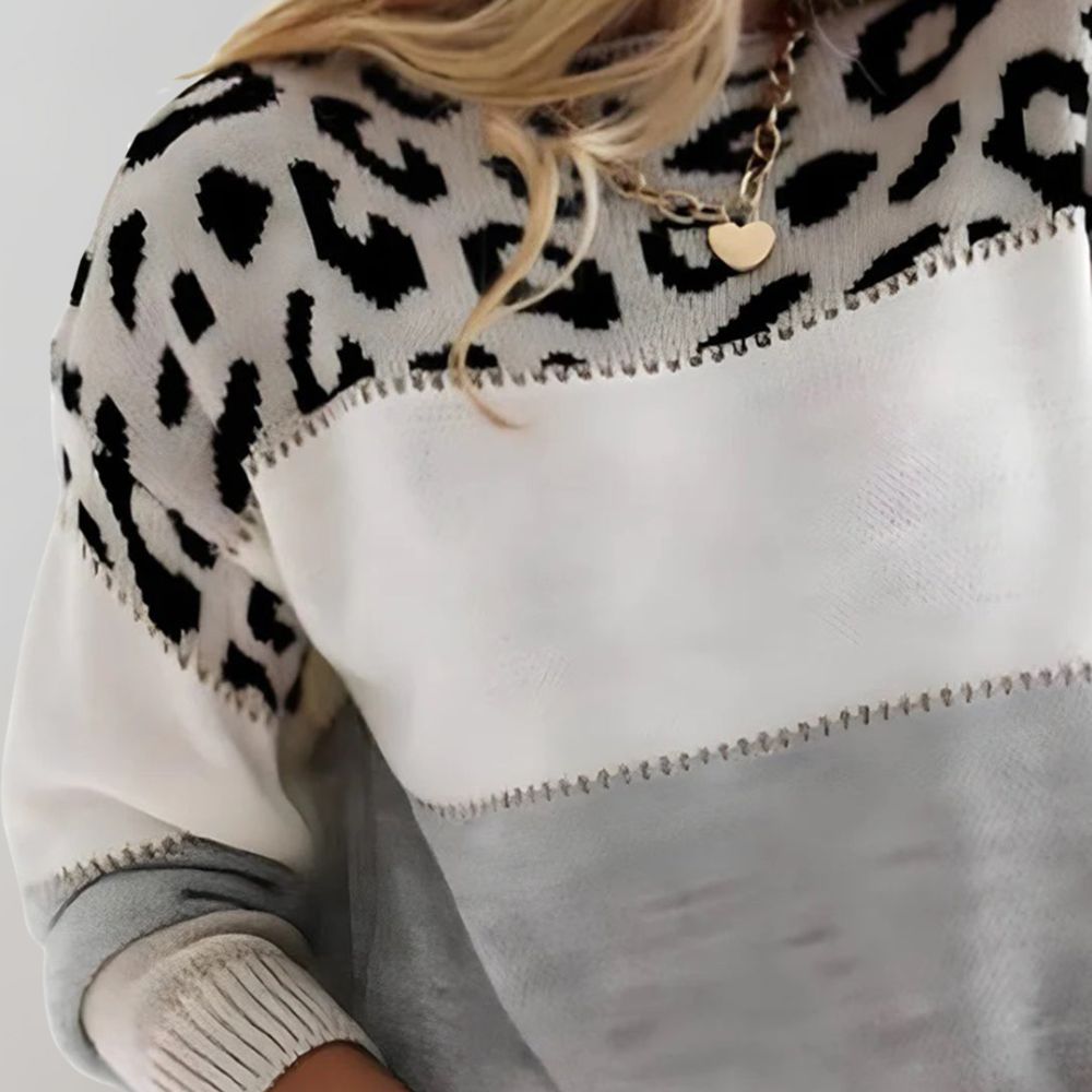 Celeste - Pull col rond élégant imprimé léopard