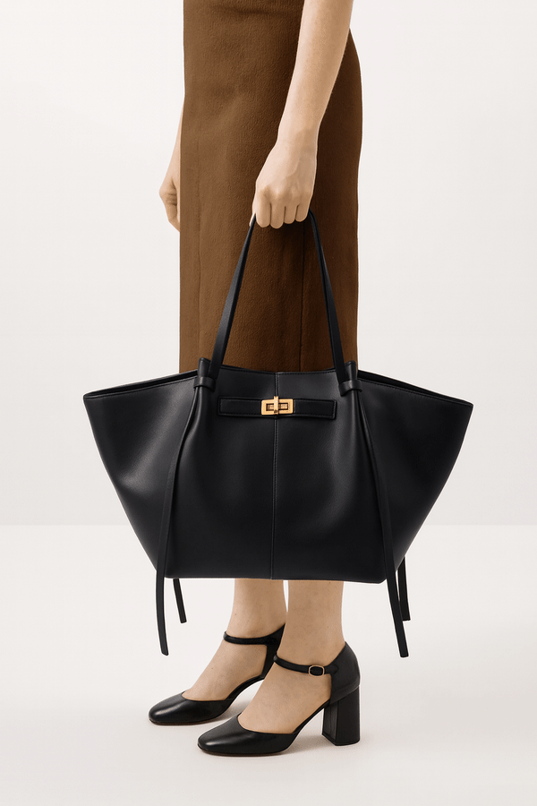 LYRA – Grand sac à main en cuir PU noir