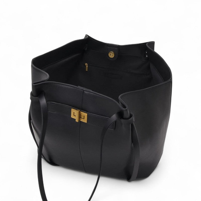 LYRA – Grand sac à main en cuir PU noir