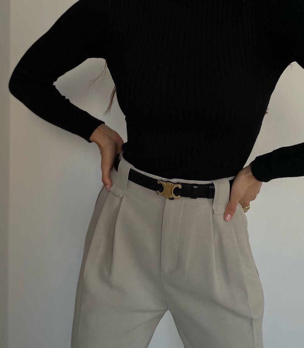 Ceinture en Cuir Noir Boucle Dorée | Élégance et Polyvalence en Toute Occasion