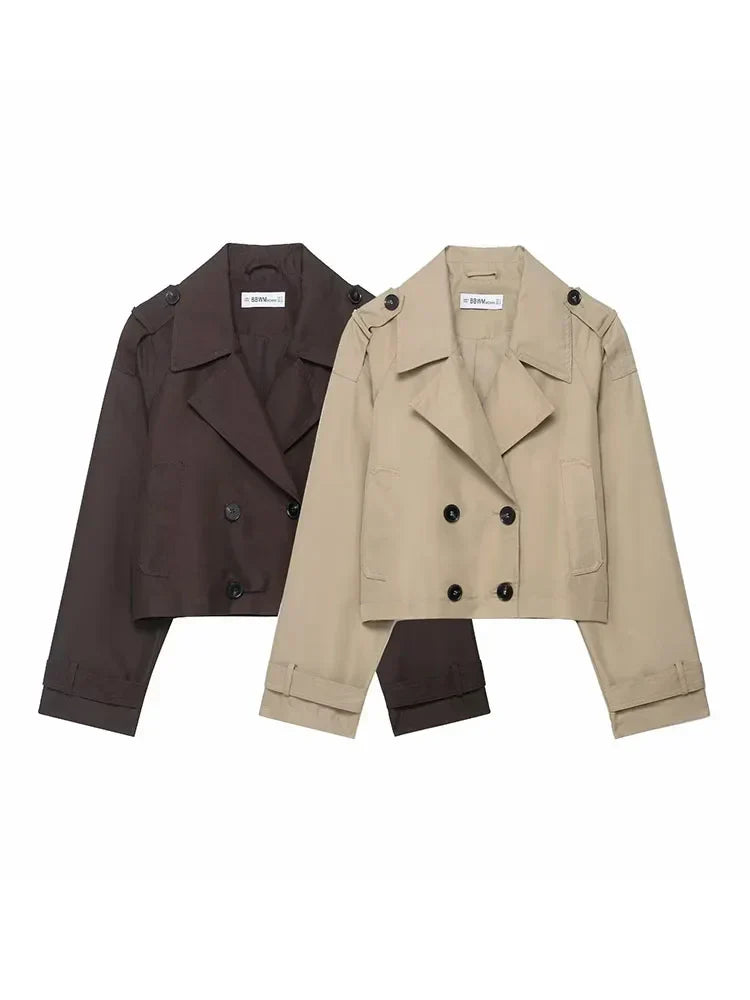 Trench-coat femme élégant croisé à poches pratiques